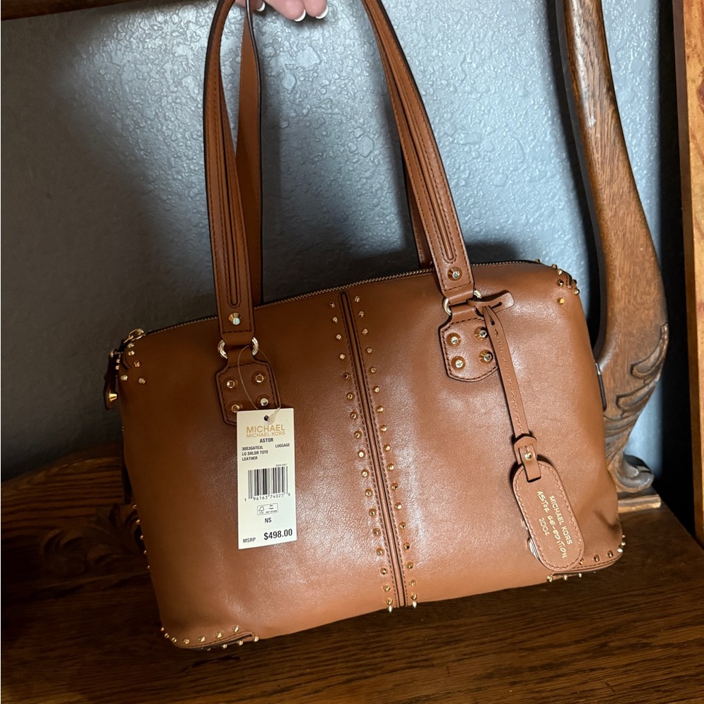 Michael Kors Brown Leather Satchel with Gold Accents